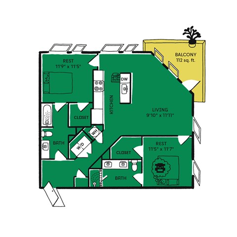 floor plan of a two story house with a bedroom and a living room